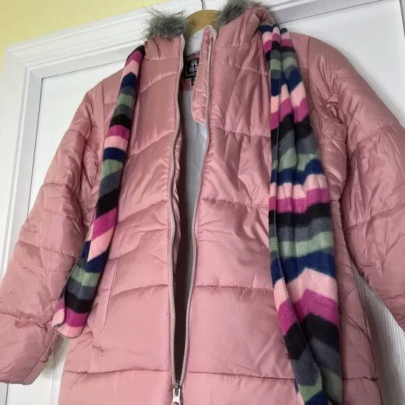 R 1881 by S. Rothschild Girls Quilt Puffer Jacket with Scarf Rose Pink XL 16 NWT